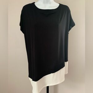 Chico's Black and White Asymmetrical Cap Sleeve Blouse
